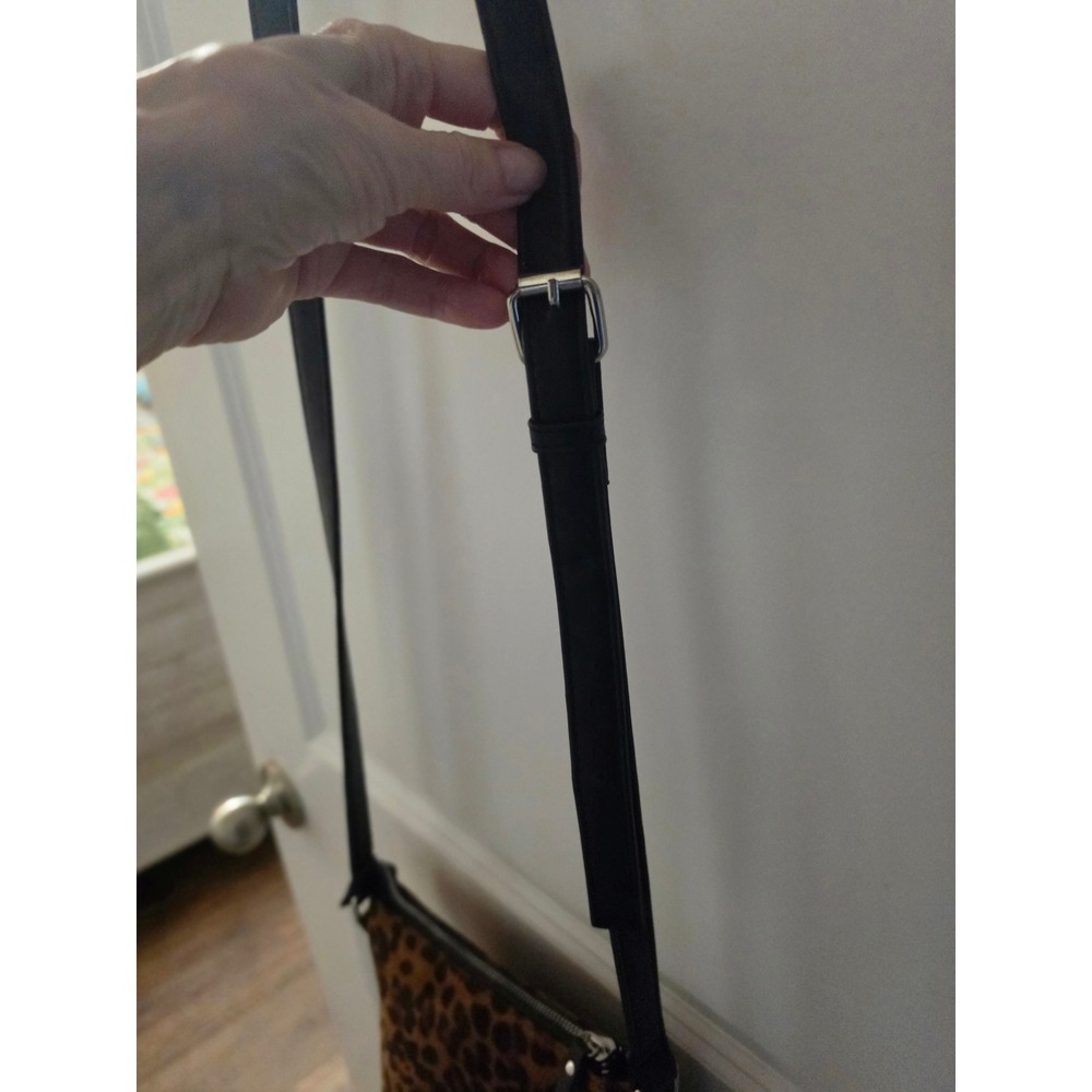 Tahari Leopard Print Crossbody Bag Brown Animal Print Faux Suede Small Messenger - Picture 4 of 8